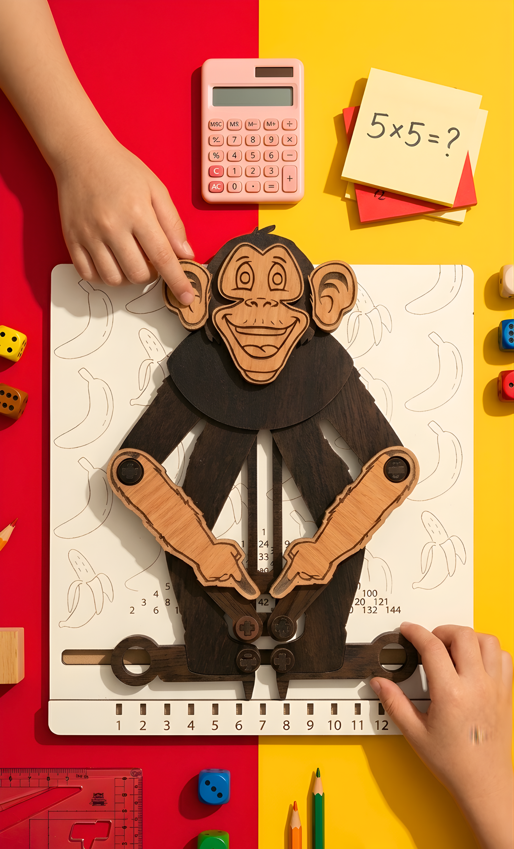 Multiplication Monkey | Interactive Wooden Multiplication Learning Toy for Kids | Montessori Math Board | STEM Educational Game