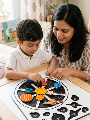 Planets Learner Board for Kid | Magnetic Solar System Learning Board for Kids | Montessori STEM Educational Toy | Wooden Planet Puzzle