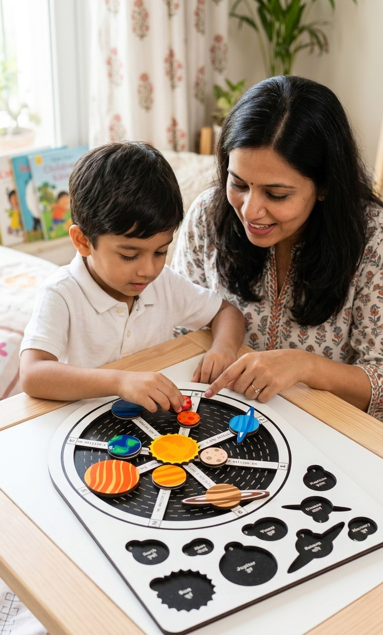 Planets Learner Board for Kid | Magnetic Solar System Learning Board for Kids | Montessori STEM Educational Toy | Wooden Planet Puzzle
