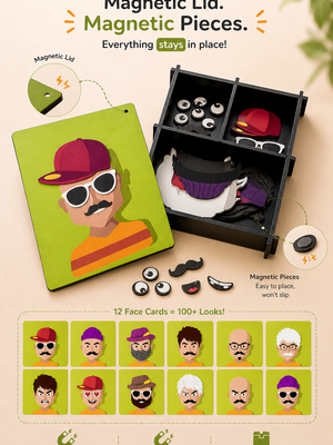 Mix Match Face Builder | Magnetic Face Matching Game for Kids | Mix & Match Character Builder Toy with Magnetic Pieces & Storage Box | Funny Expressions Learning Activity for Toddlers & Preschool Boys & Girls 4+ Years