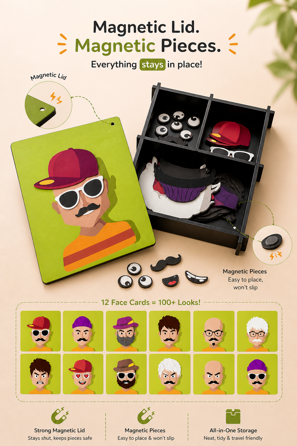 Mix Match Face Builder | Magnetic Face Matching Game for Kids | Mix & Match Character Builder Toy with Magnetic Pieces & Storage Box | Funny Expressions Learning Activity for Toddlers & Preschool Boys & Girls 4+ Years