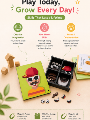 Mix Match Face Builder | Magnetic Face Matching Game for Kids | Mix & Match Character Builder Toy with Magnetic Pieces & Storage Box | Funny Expressions Learning Activity for Toddlers & Preschool Boys & Girls 4+ Years