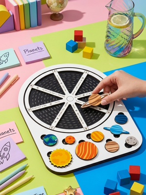 Planets Learner Board for Kid | Magnetic Solar System Learning Board for Kids | Montessori STEM Educational Toy | Wooden Planet Puzzle