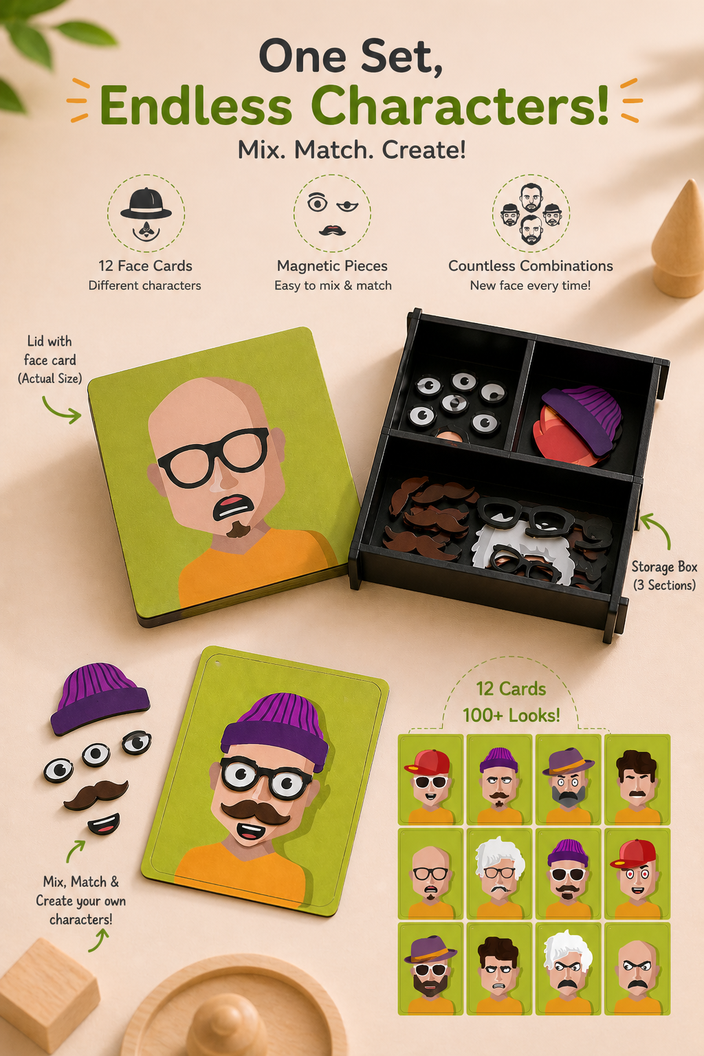 Mix Match Face Builder | Magnetic Face Matching Game for Kids | Mix & Match Character Builder Toy with Magnetic Pieces & Storage Box | Funny Expressions Learning Activity for Toddlers & Preschool Boys & Girls 4+ Years