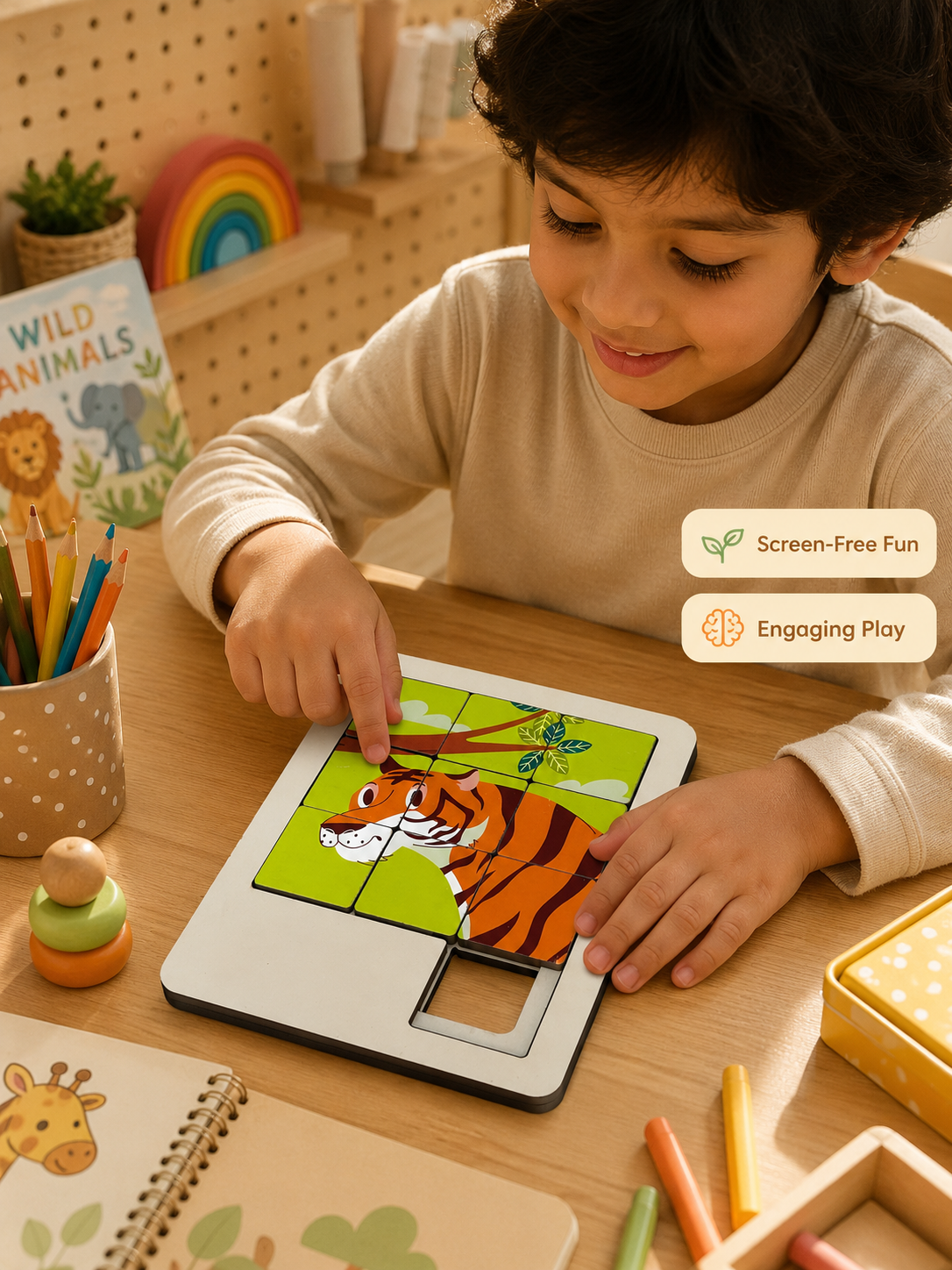 Sliding Puzzle :  Animal Puzzle for Kids | Educational Brain Game | Portable Travel Puzzle | Montessori Learning Toy for Toddlers & Kids 3+ Years