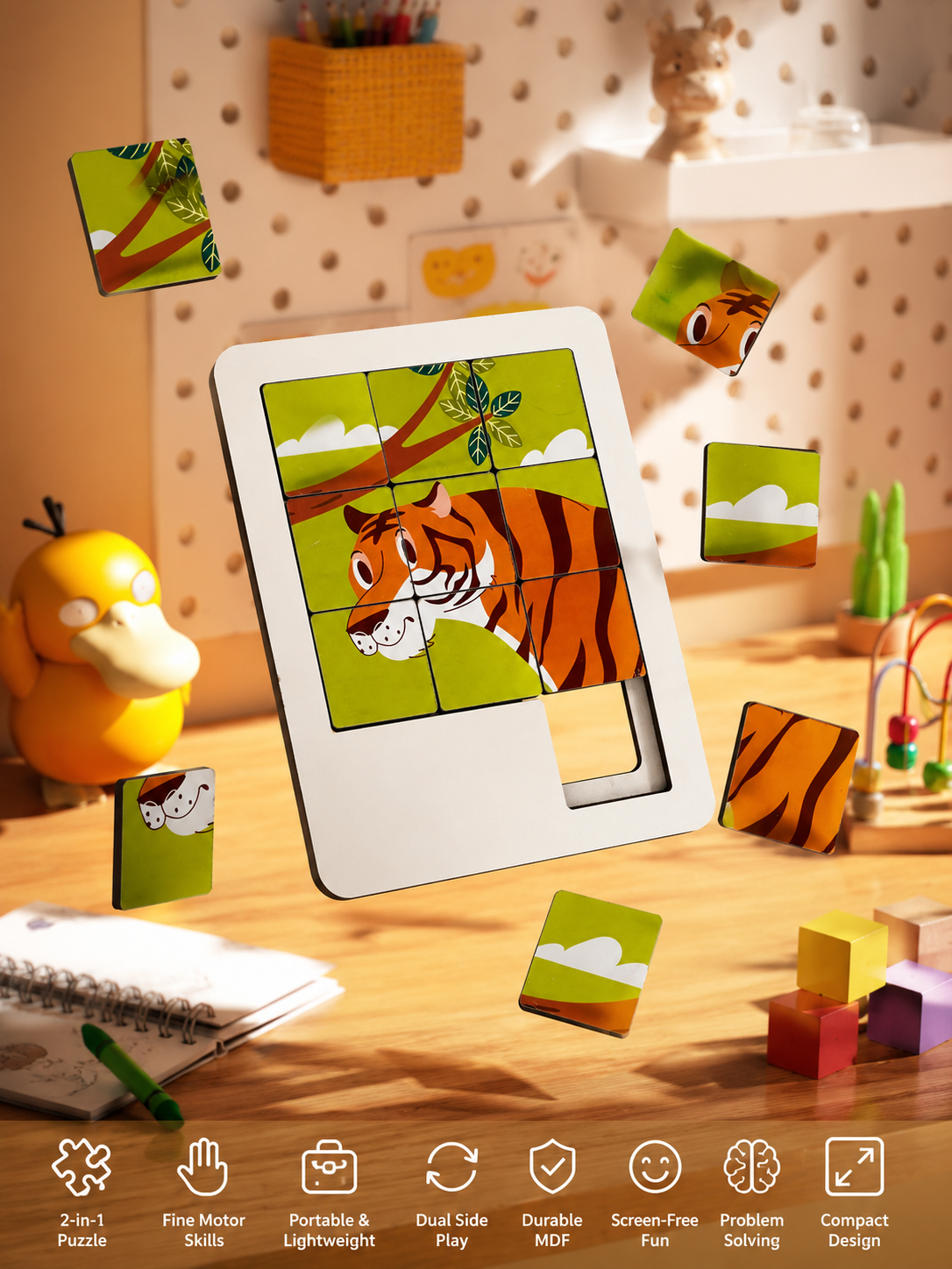 Sliding Puzzle :  Animal Puzzle for Kids | Educational Brain Game | Portable Travel Puzzle | Montessori Learning Toy for Toddlers & Kids 3+ Years