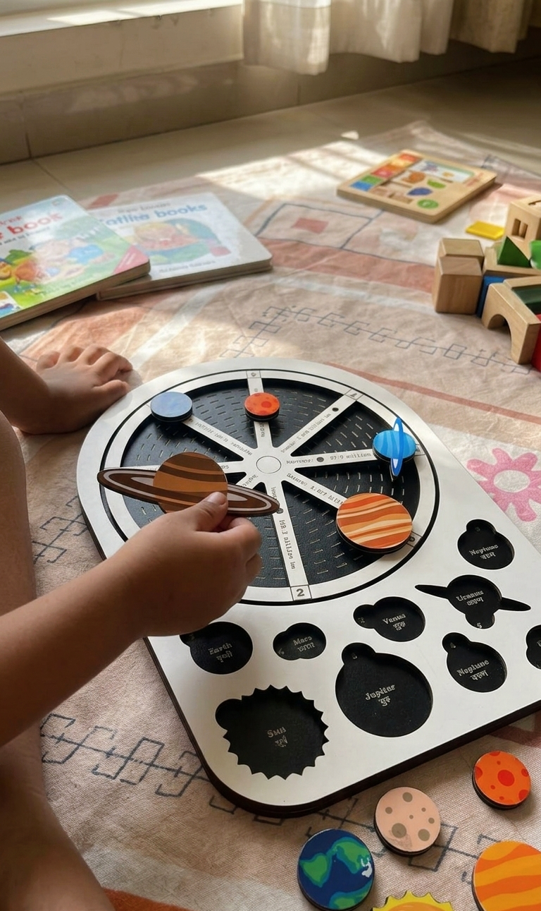 Planets Learner Board for Kid | Magnetic Solar System Learning Board for Kids | Montessori STEM Educational Toy | Wooden Planet Puzzle